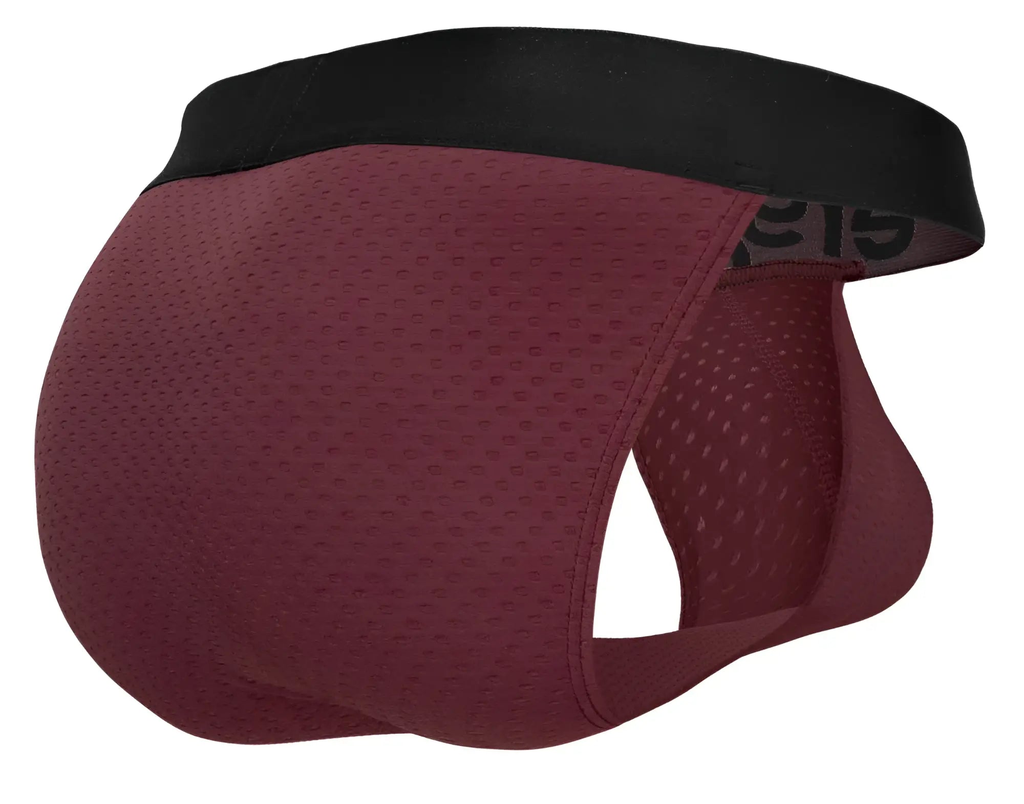 Ergo wear ew1794 max flow bikini briefs in maroon mesh with a black elastic waistband for breathable comfort