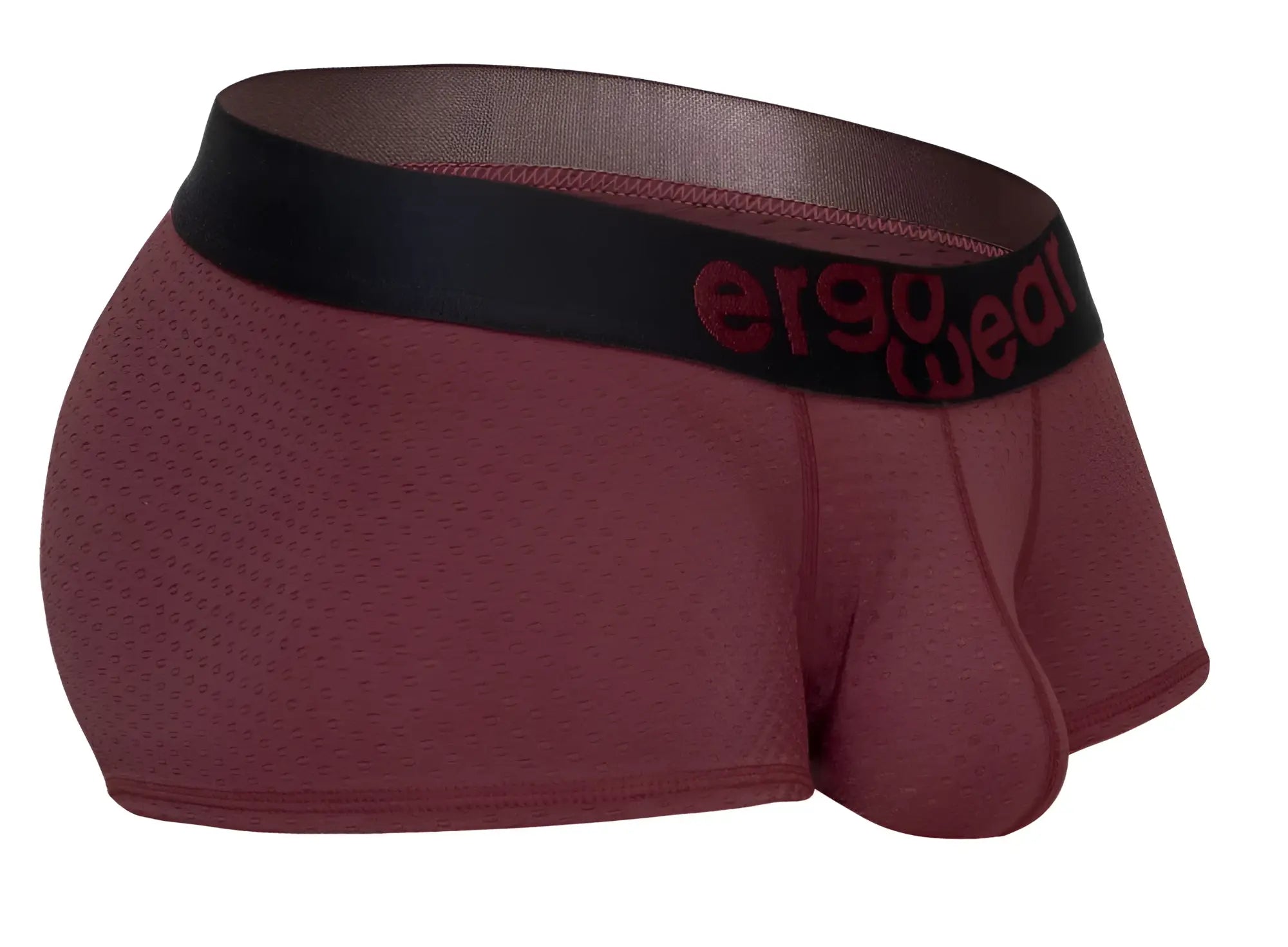 Ergo wear ew1795 max flow trunks in burgundy with maroon ergonomic briefs and black waistband logo detailing