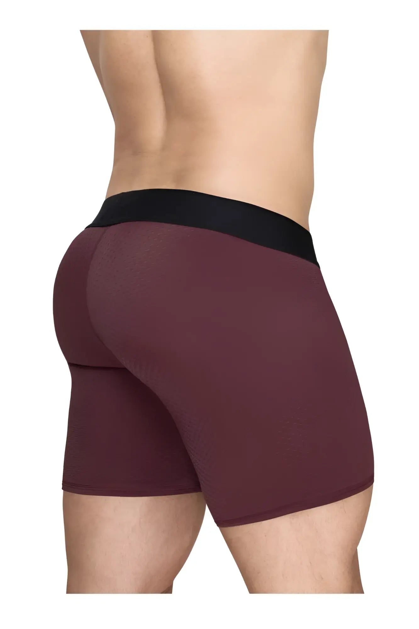 Ergowear ew1796 max flow maroon boxer briefs with black elastic waistband designed for breathable comfort