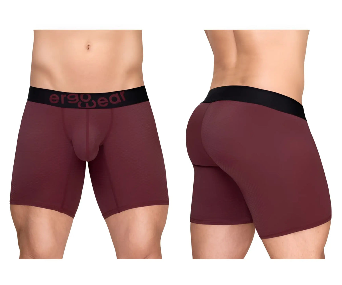 Maroon ergo wear max flow boxer briefs with black waistband ergonomic design for comfort and support