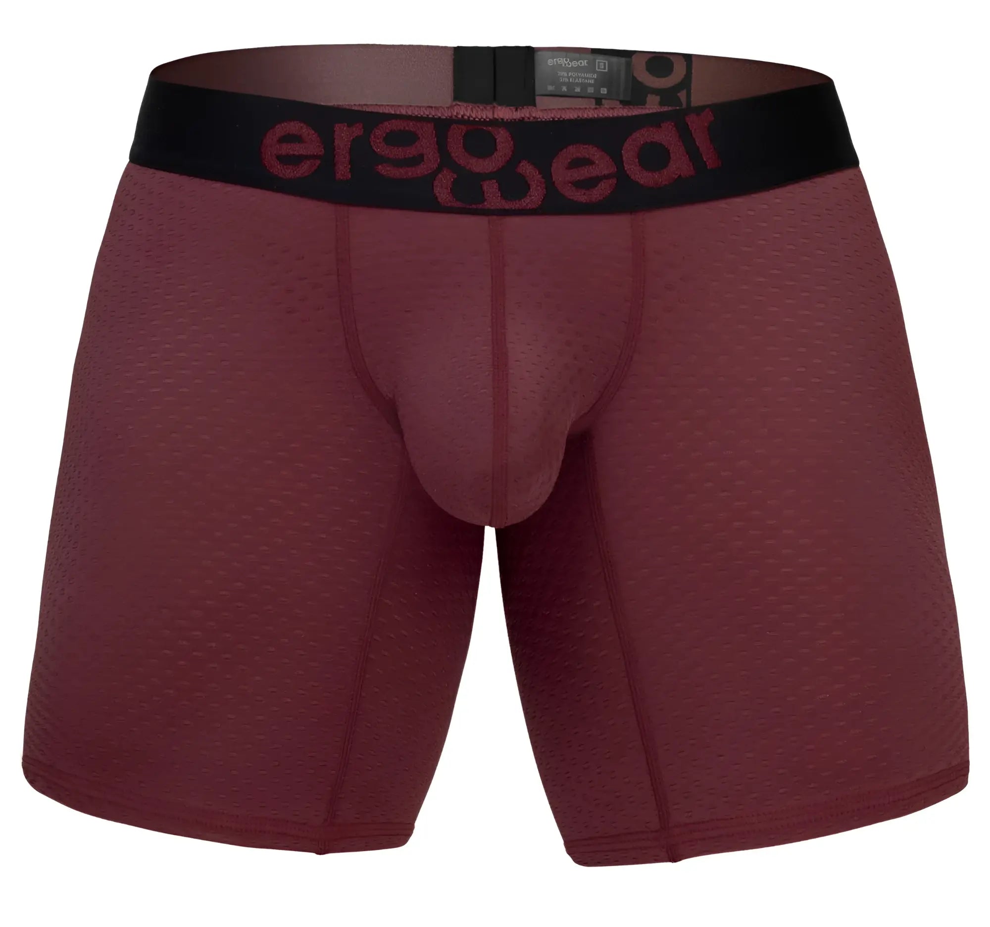 Maroon ergo wear ew1796 max flow ergonomic boxer briefs with black waistband and red logo for comfort and support