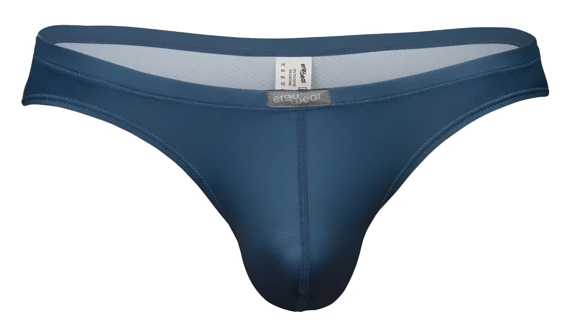 Ergowear ew1797 x4d se thong in sea blue features sleek satin material with a subtle center seam and adjustable waistband