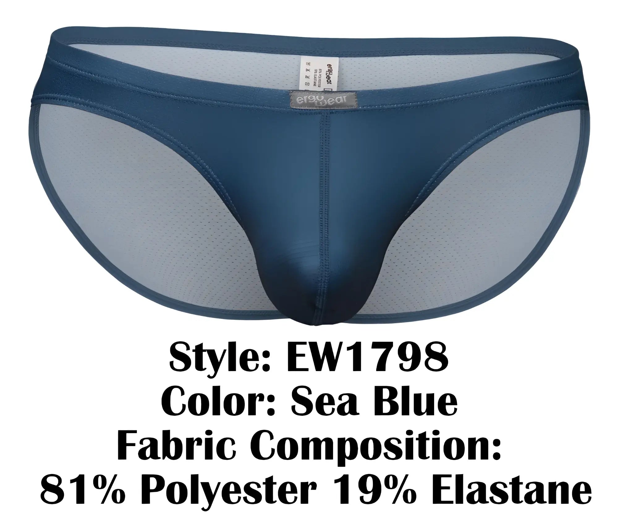 Sea blue men’s briefs with satin-like fabric mesh lining and erowear waistband from ergowear ew1798 x4d bikini collection