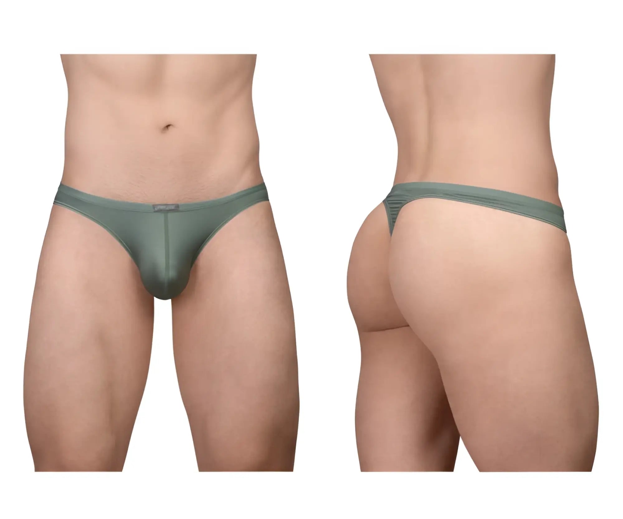 Mens ergoWear ew1801 x4d se olive green sheer thong with subtle textured waistband front view