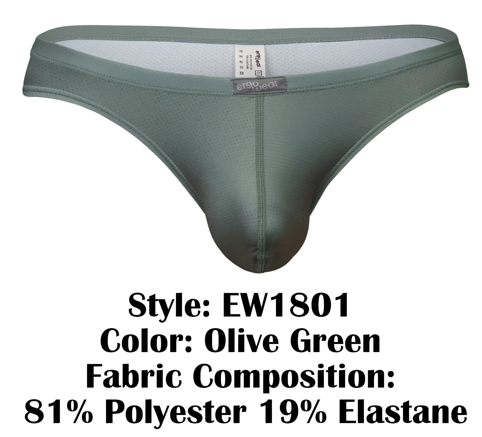Olive green ergo wear ew1801 x4d se men’s thong made of 81 polyester 19 elastane with mesh interior