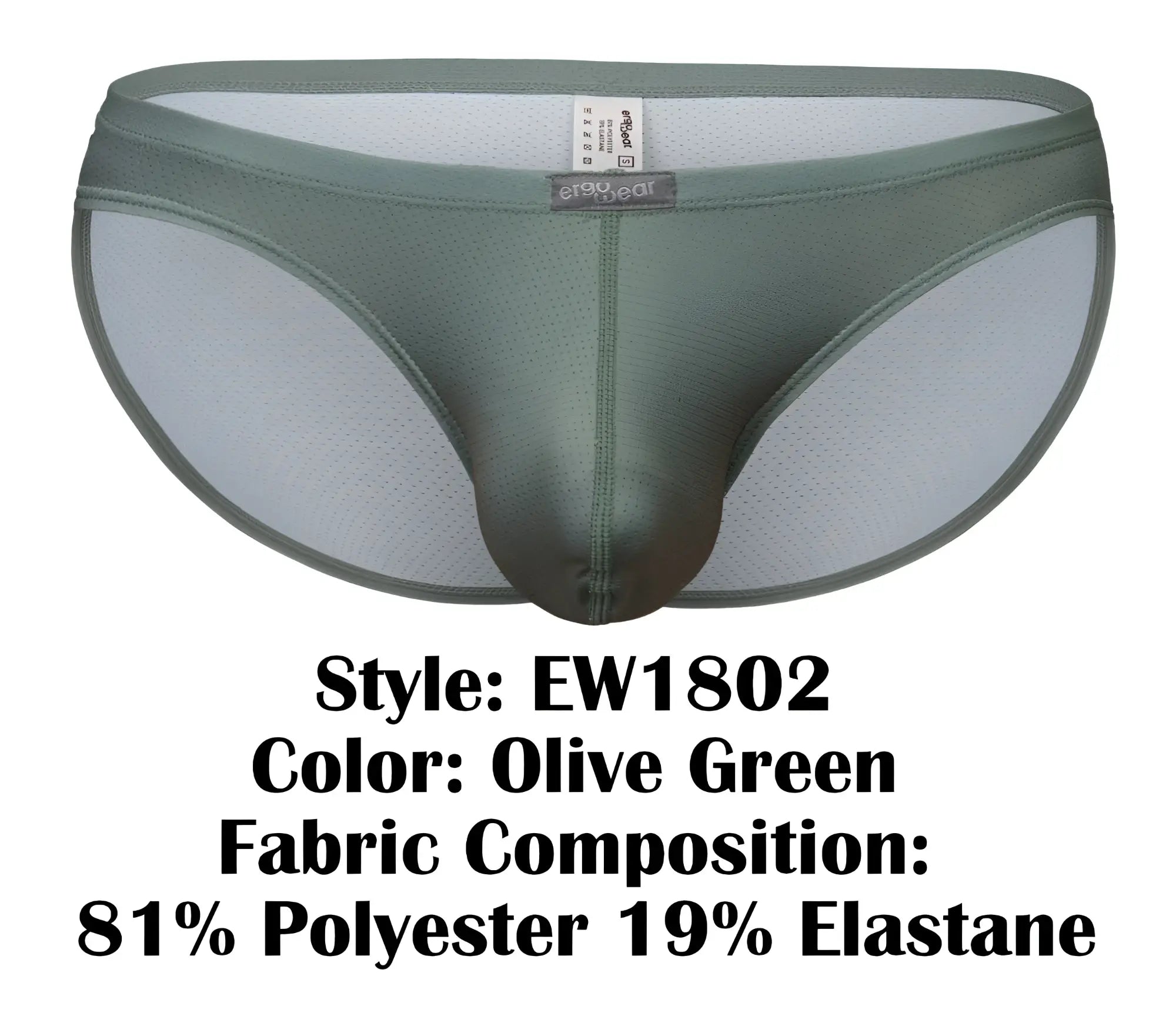Ergowear ew1802 x4d se bikini olive green men’s briefs with mesh panel made of 81 polyester 19 elastane