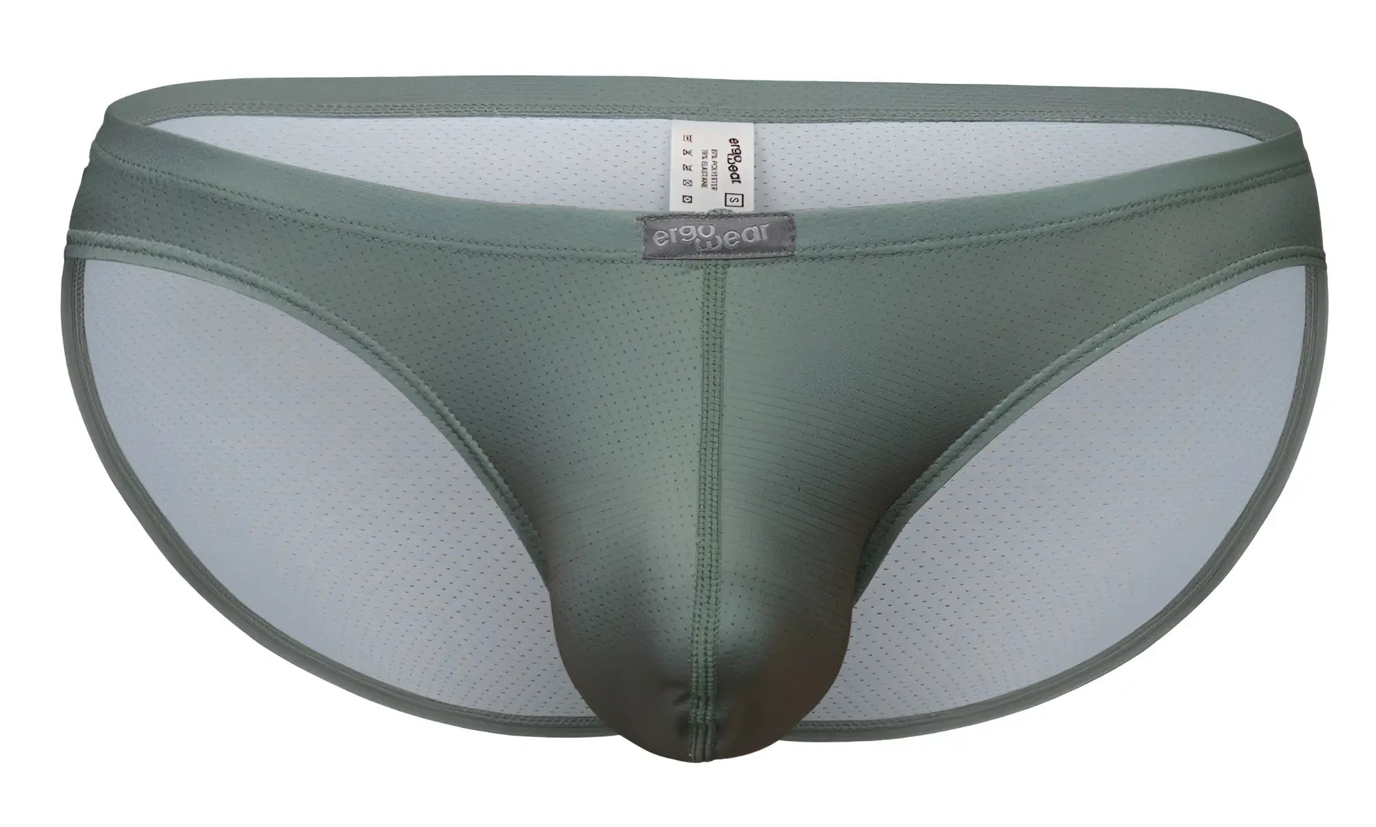 Olive green mesh briefs with solid front panel and erag bear label ergo wear ew1802 x4d se bikini