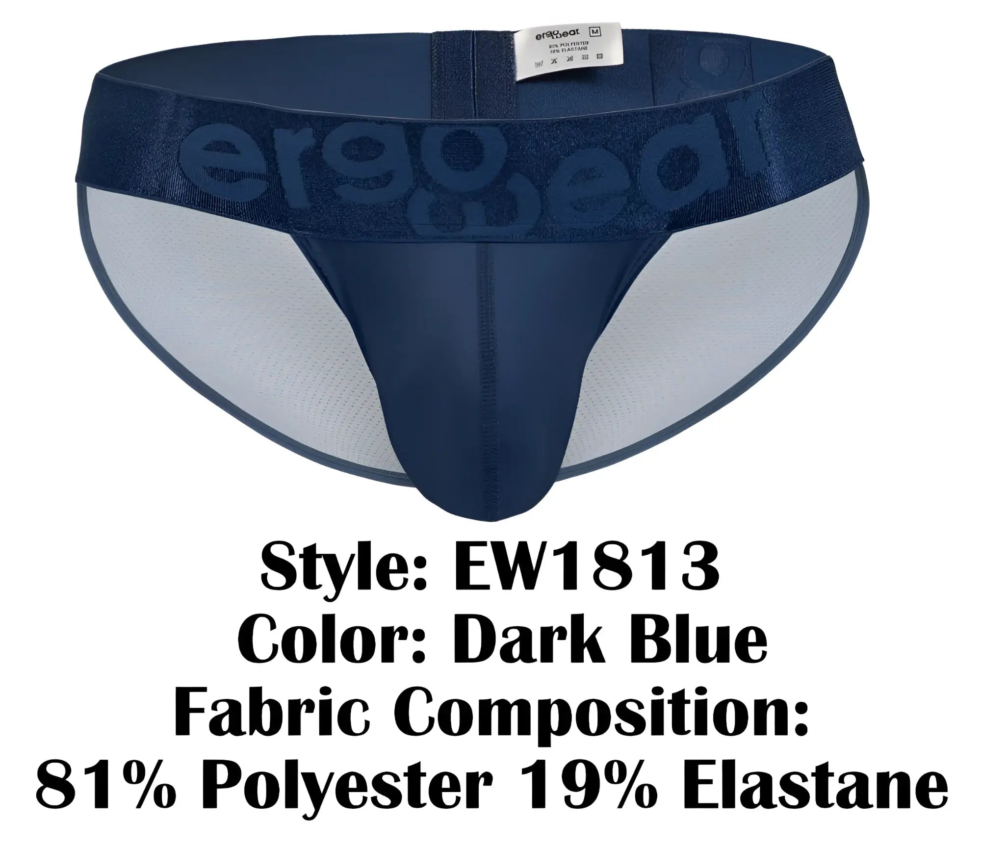 Dark blue ergo gear ergonomic briefs with textured waistband made of 81 polyester 19 elastane ew1813 max bold bikini