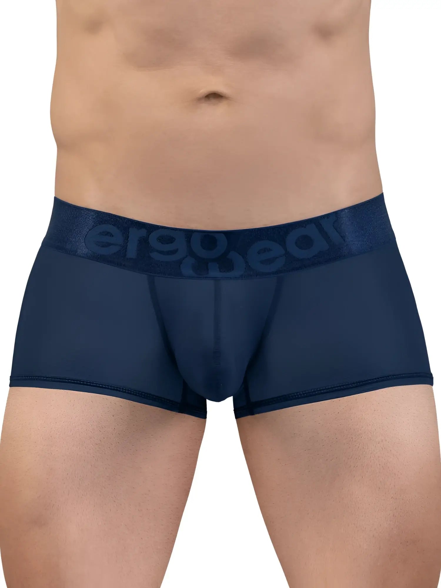 Navy blue ergonomic briefs with subtle textured waistband featuring ergo wear logo in ergo wear ew1814 max bold se trunks