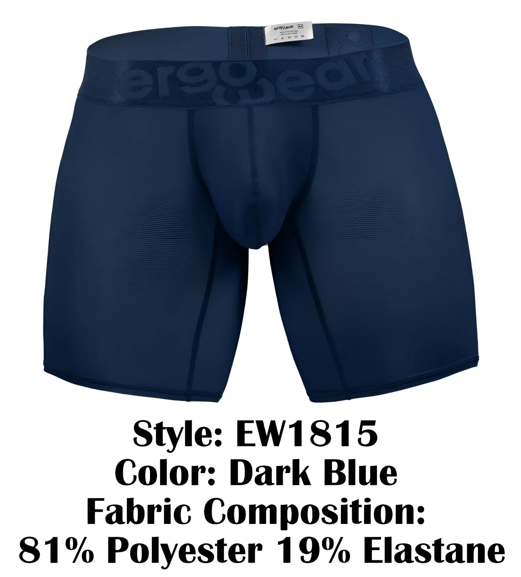 Dark blue ergoWear EW1815 MAX BOLD SE boxer briefs with branded waistband made of 81 polyester 19 elastane