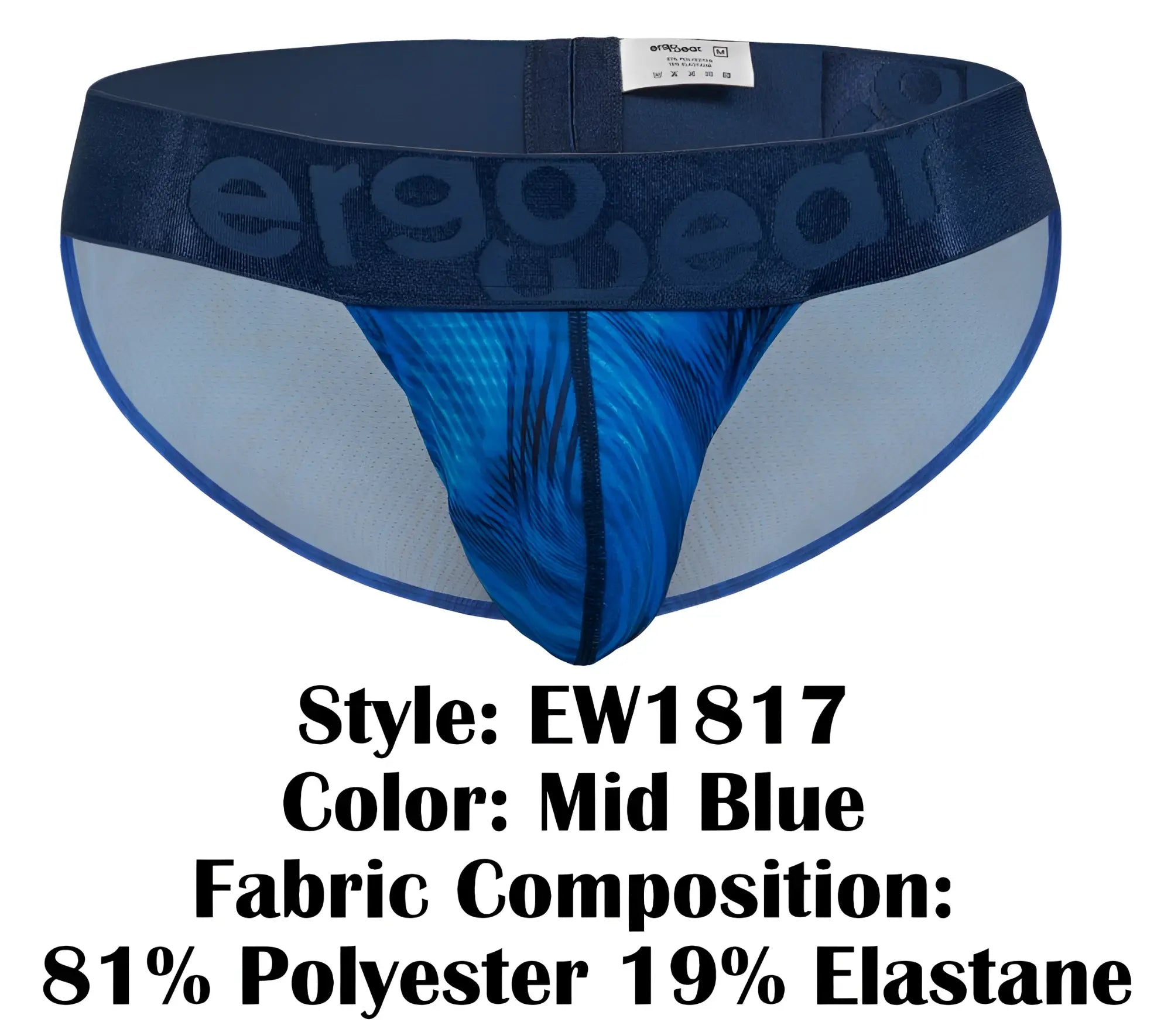 ErgoWear ew1817 max bold se bikini mid blue brief with vibrant feather front panel mesh sides and elastic waistband