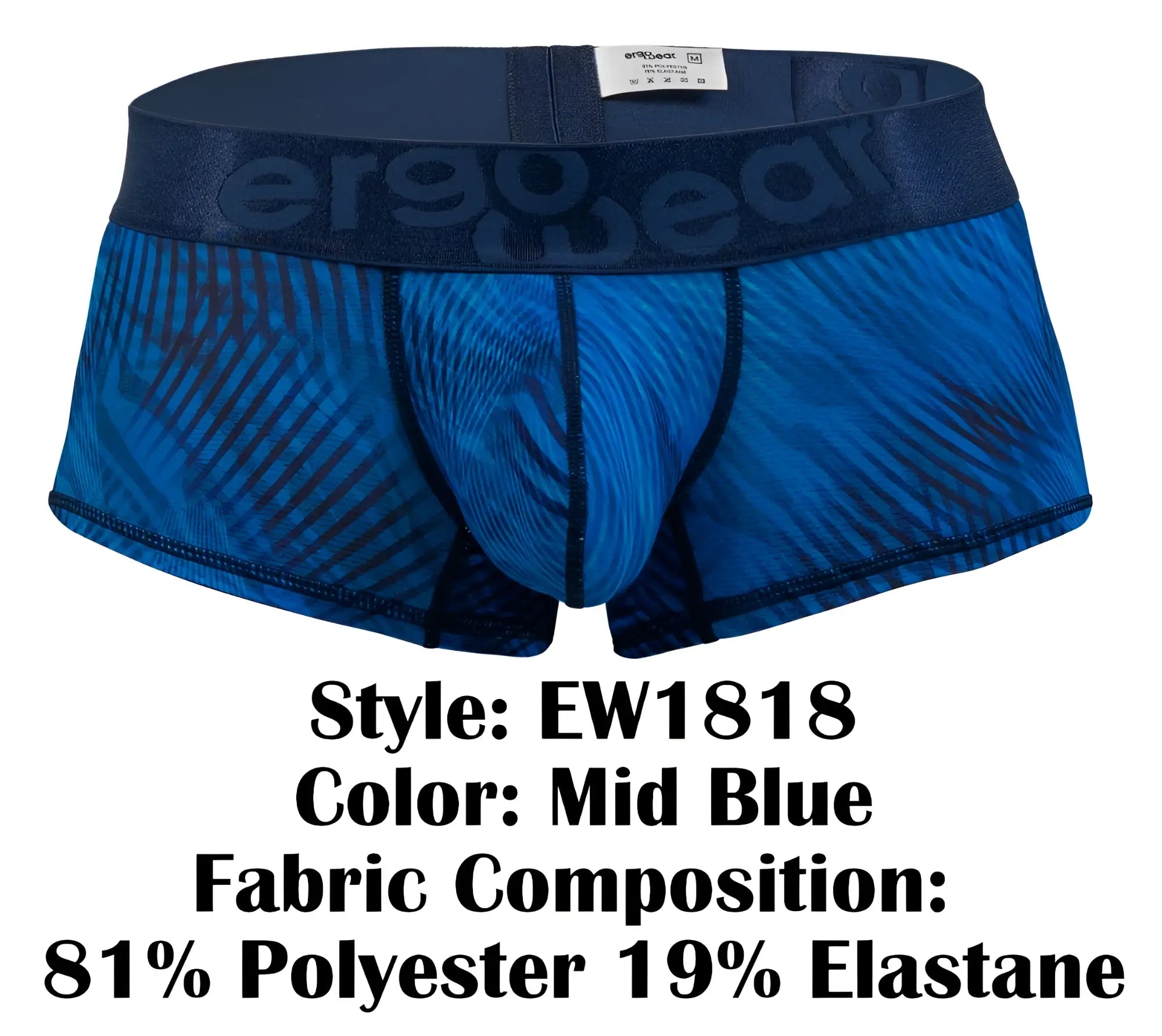 Mid blue ergo wear ew1818 max bold se trunks boxer briefs with textured fabric and elastic waistband logo