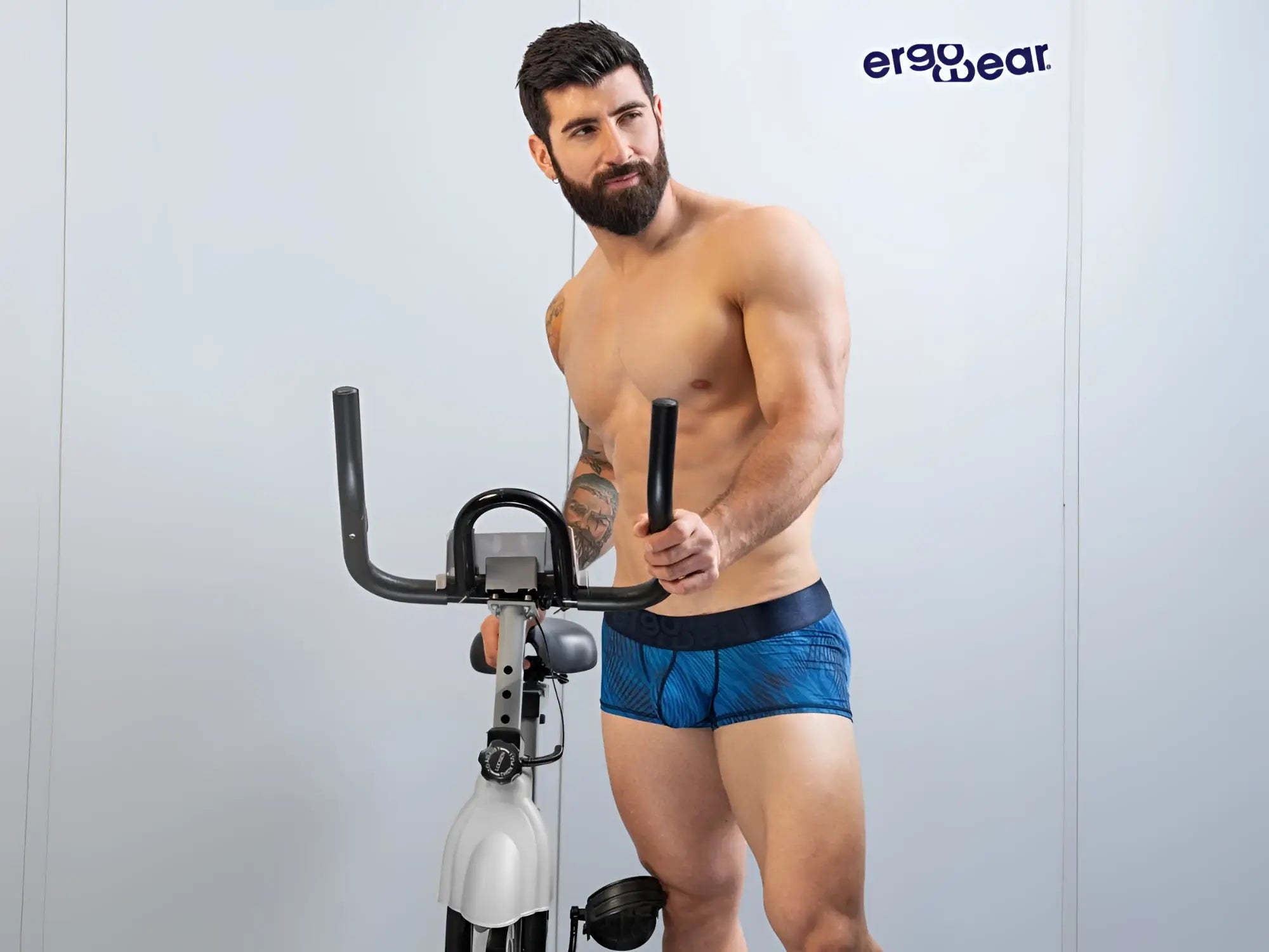Blue patterned ergoWear ew1818 max bold se athletic trunks with black waistband in mid blue color