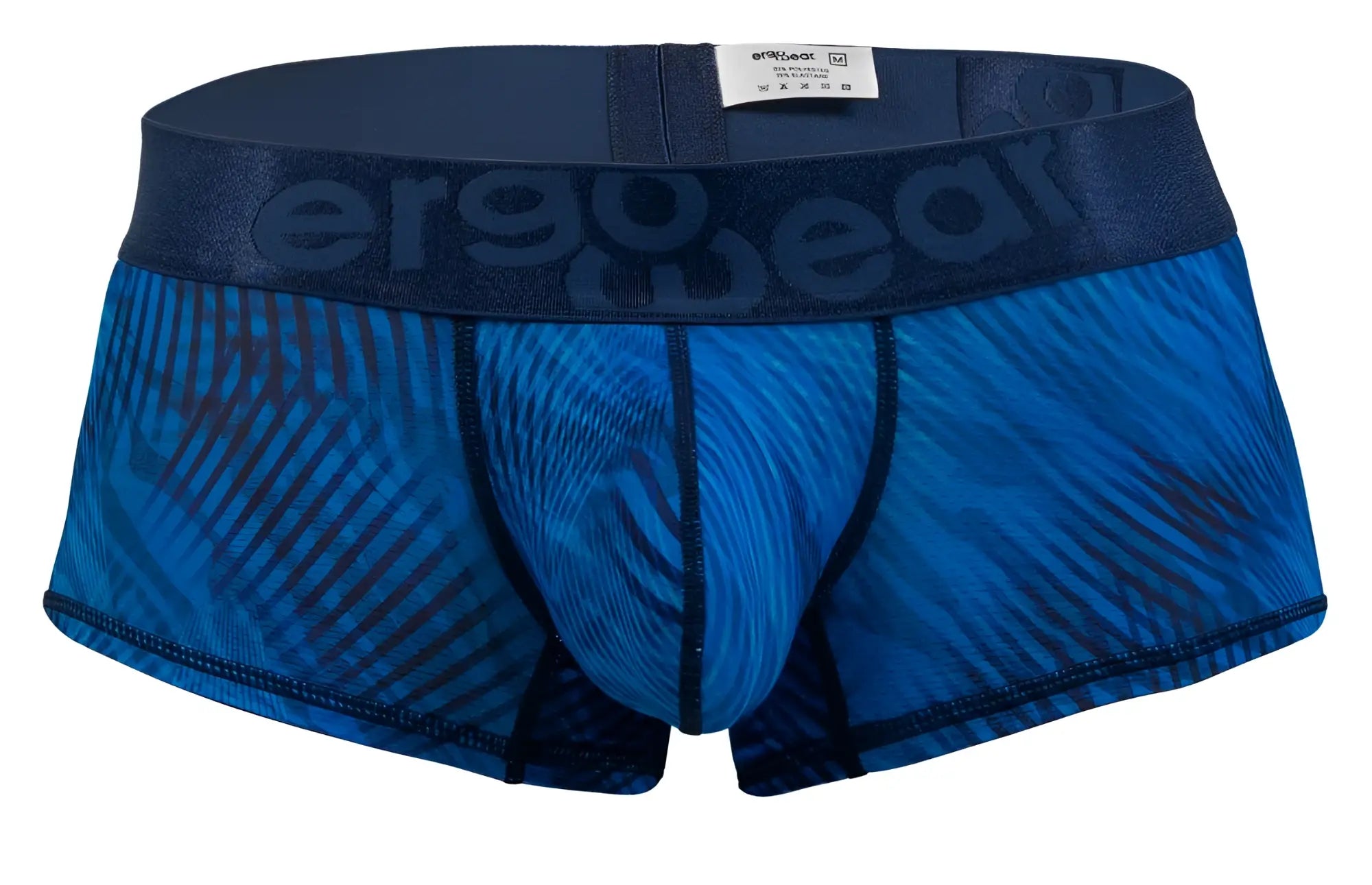 Blue patterned men’s briefs with dark blue ergo wear waistband in mid blue color for comfortable daily wear