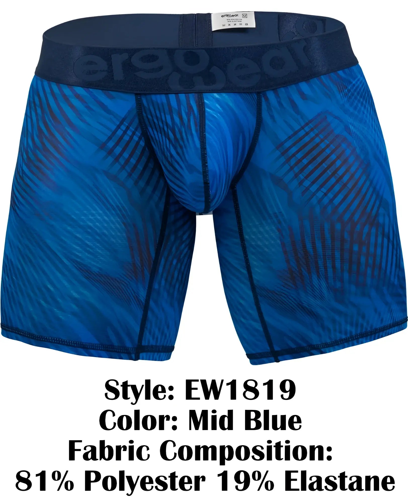 Mid blue ergoWear ew1819 max bold se men’s boxer briefs with geometric pattern and elastic waistband
