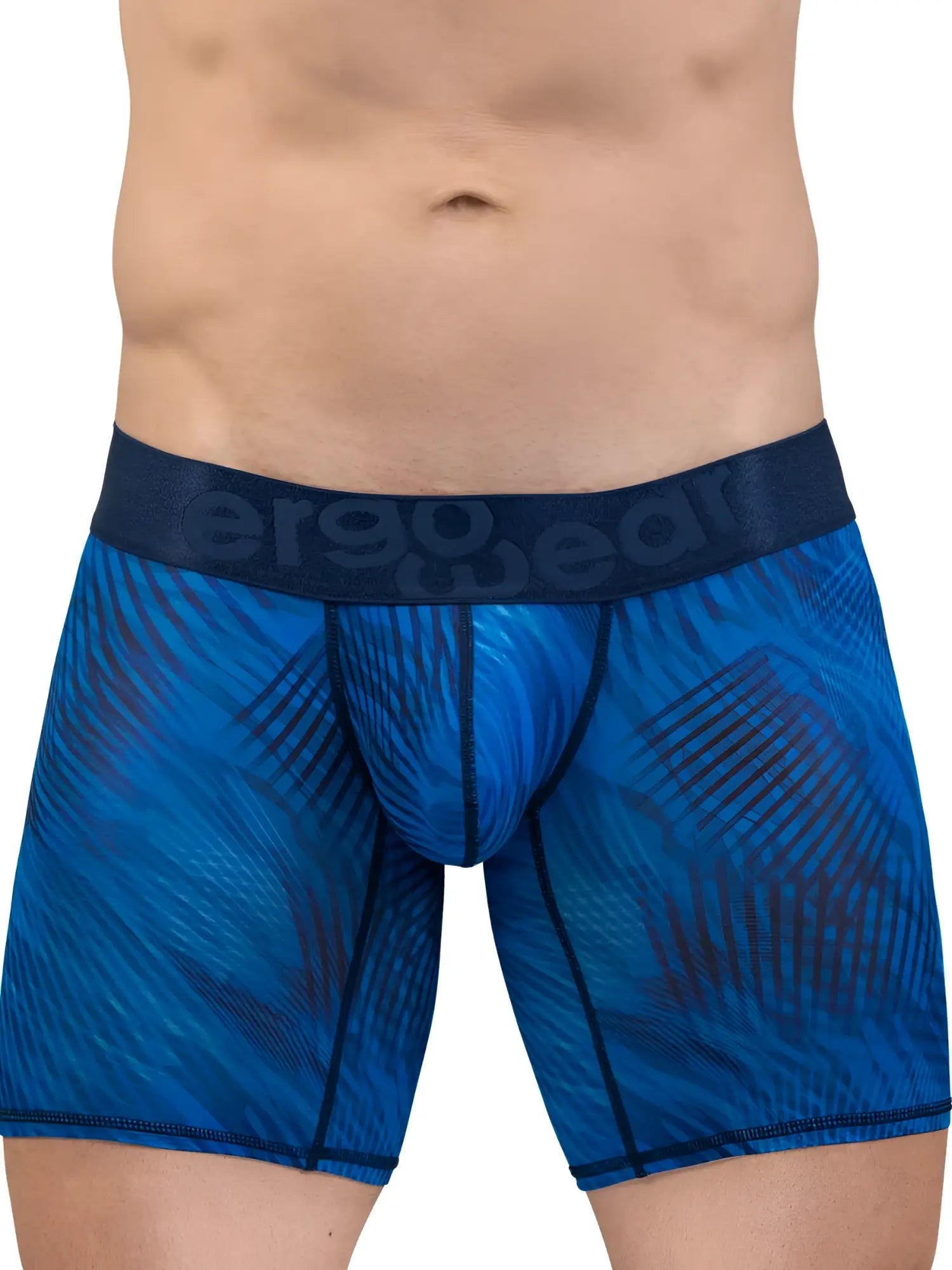 Blue patterned ergo wear ew1819 max bold se boxer briefs with dark blue aerogear waistband in mid blue color