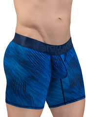 Blue patterned men’s boxer briefs with dark blue ergogear waistband from ergowear ew1819 max bold se in mid blue