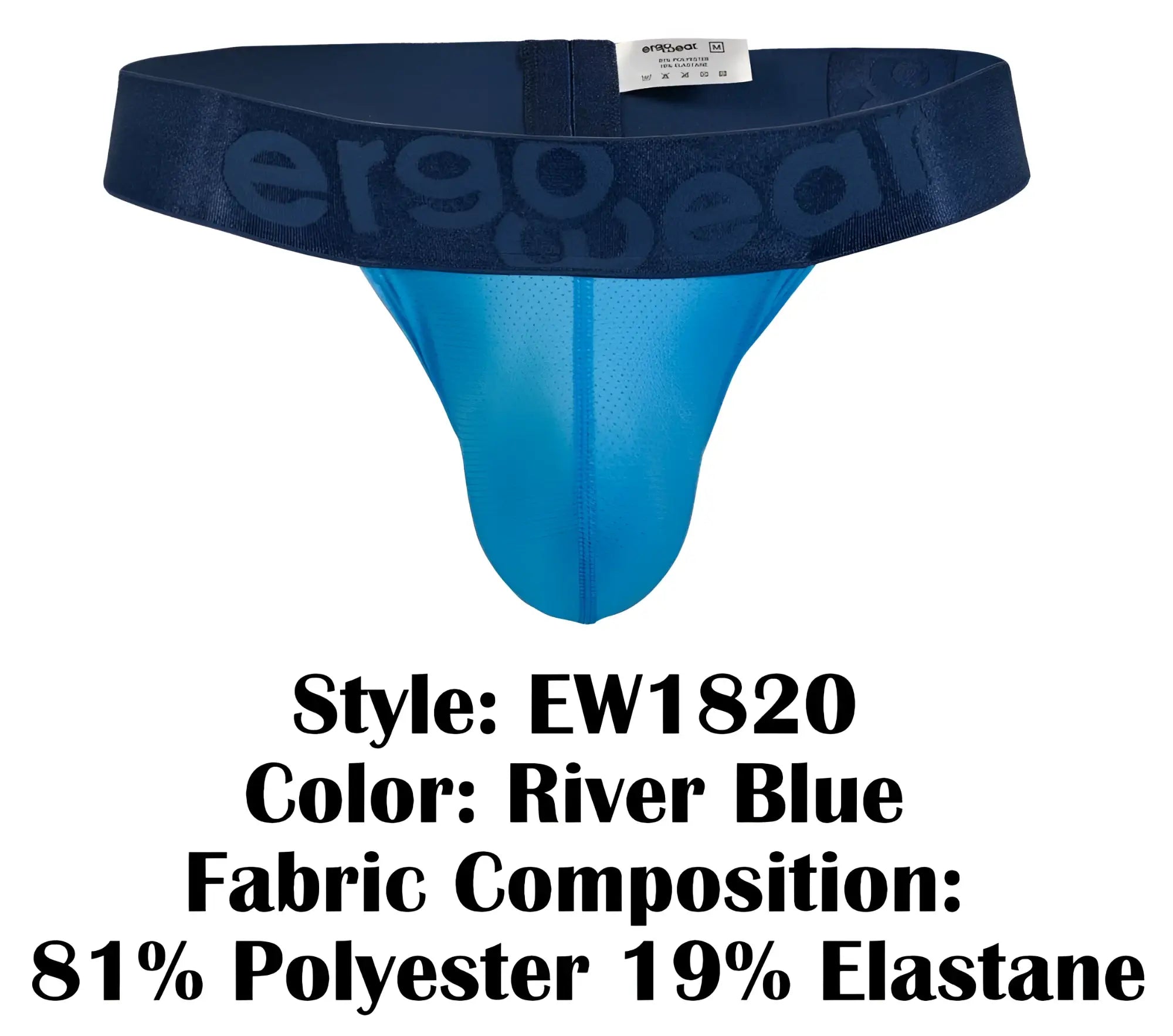 River blue ErgoWear EW1820 thong made from 81% polyester 19% elastane with a mesh front panel