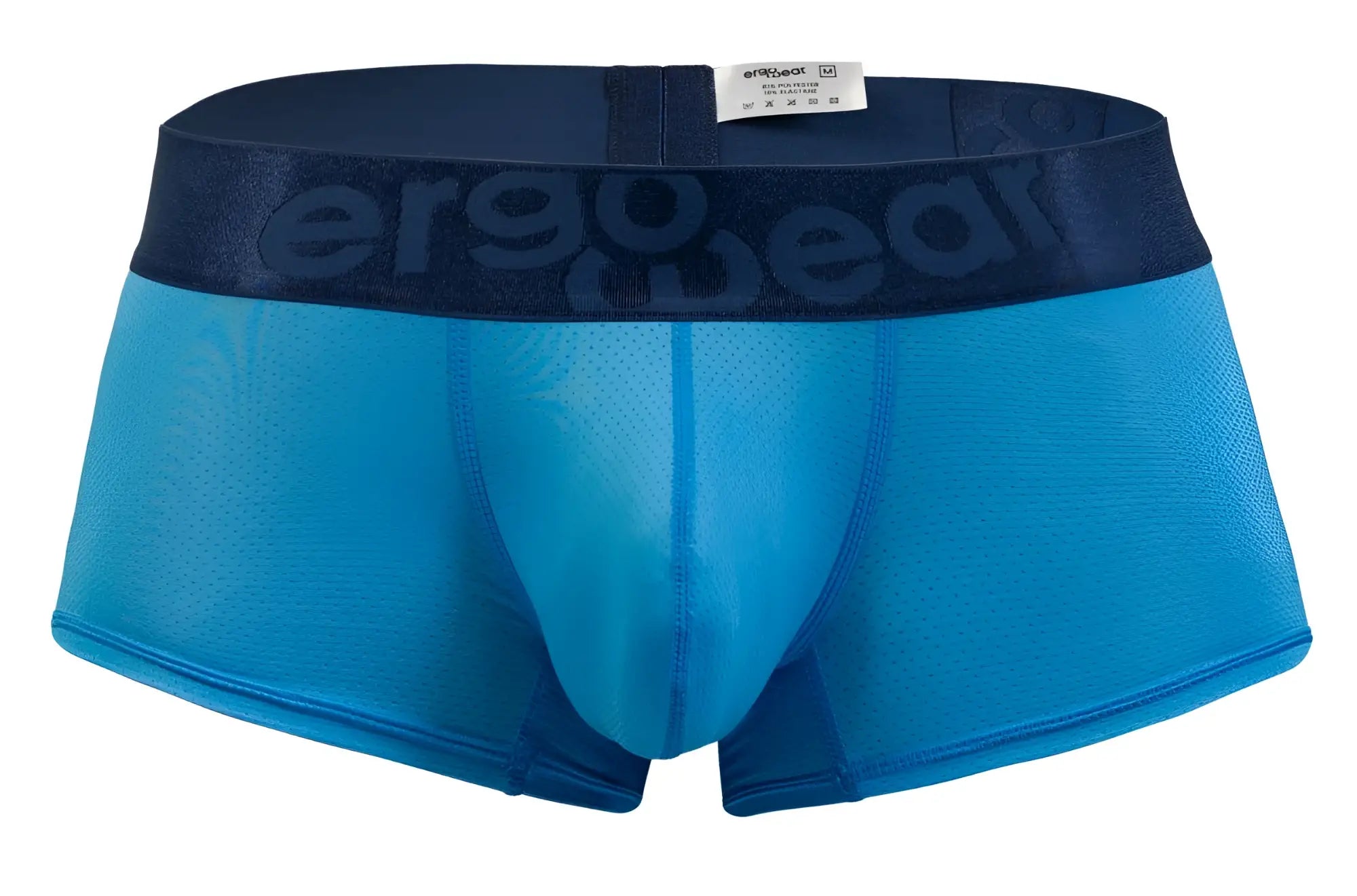 Blue mesh briefs with navy blue ergo wear logo waistband in river blue from ergo wear ew1822 max bold se trunks