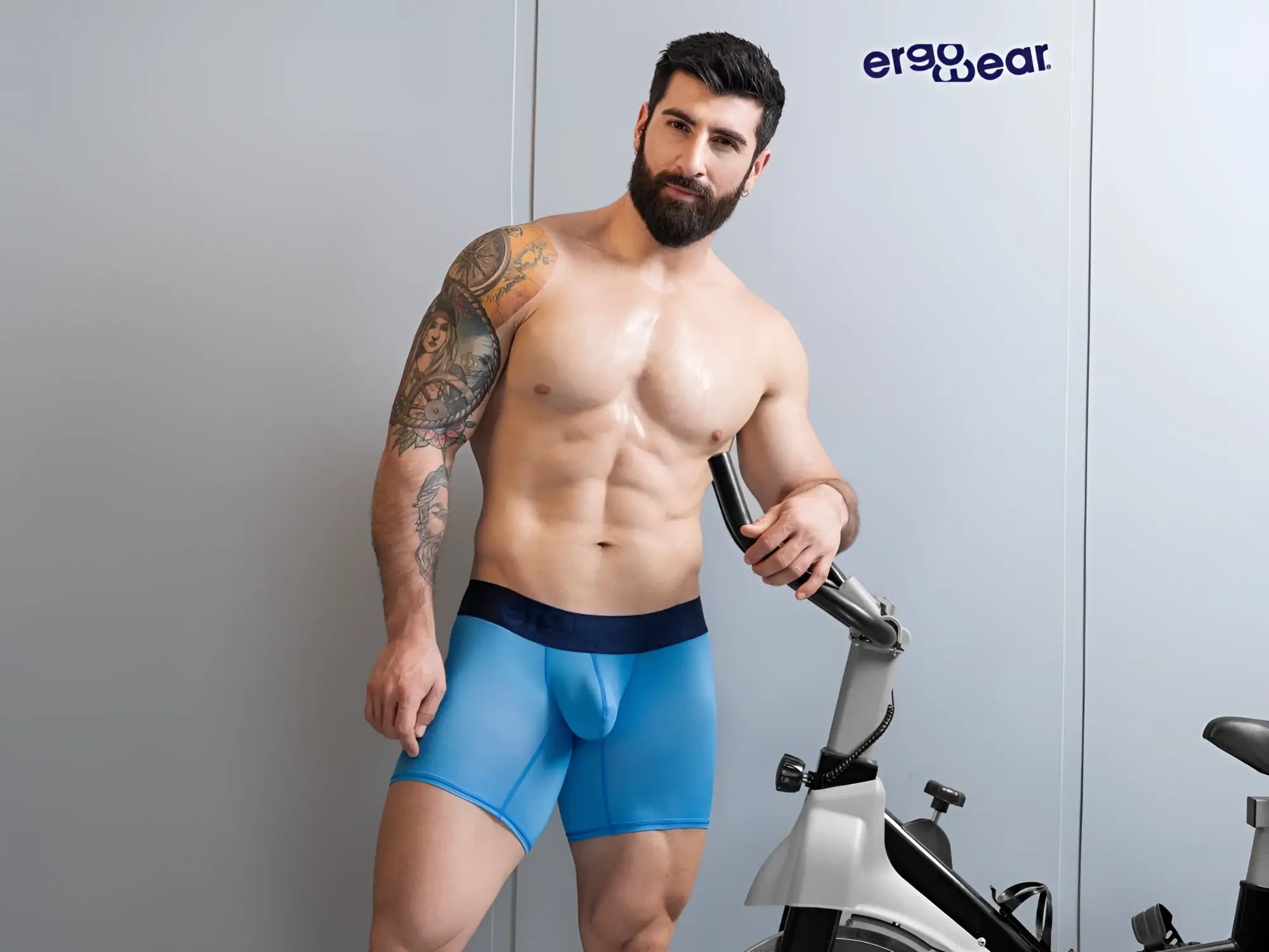 Blue ergo wear ew1823 max bold se boxer briefs with black waistband designed for athletic support and comfort