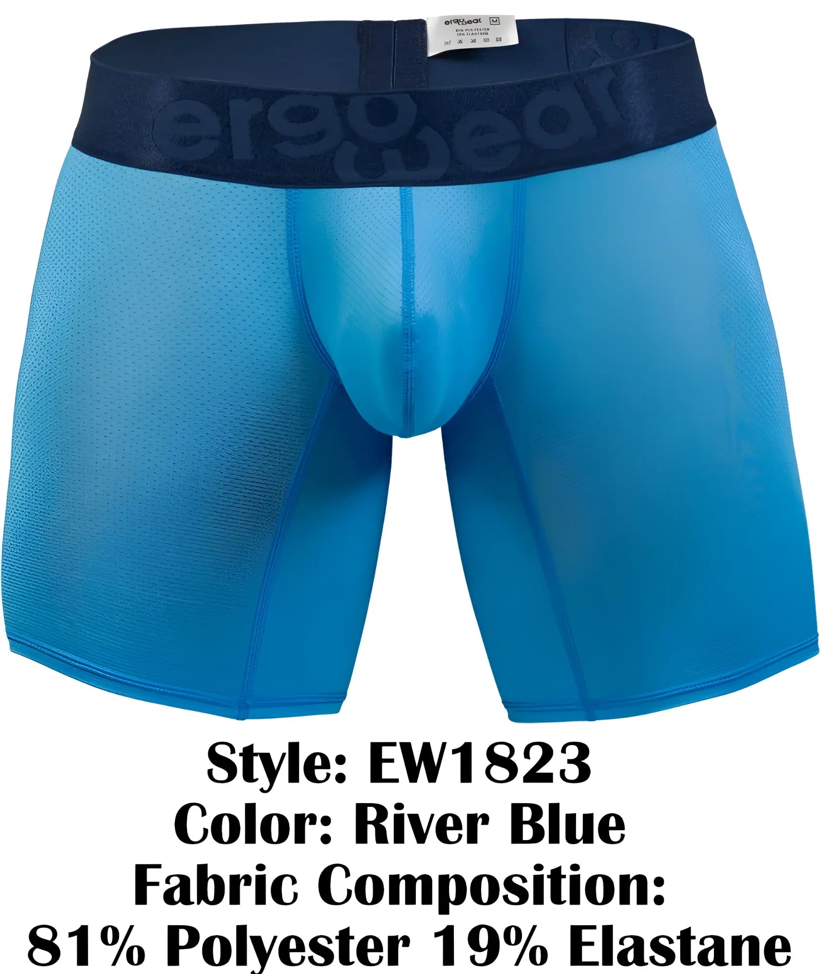 Ergowear ew1823 max bold se river blue men’s boxer briefs in breathable mesh fabric with elastic waistband and logo