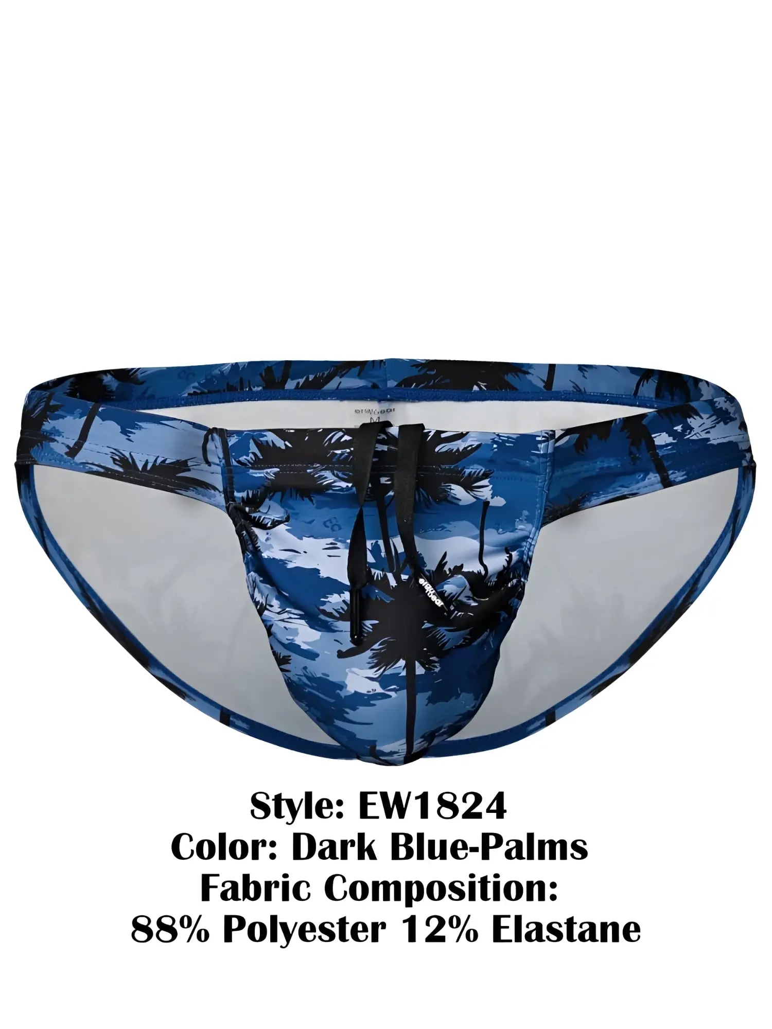 Dark blue swim bikini with black palm tree pattern made of 88% polyester 12% elastane by ergowear ew1824 feel sw
