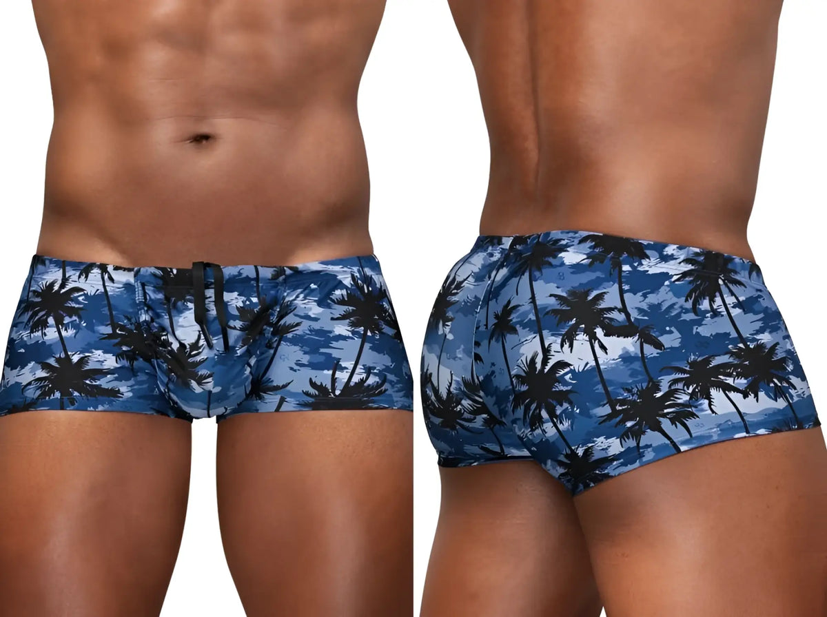 Ergowear ew1825 feel sw dark blue palms swim trunks with blue and black palm tree pattern for swimming and beachwear