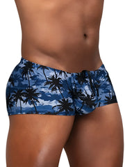 Ergowear ew1825 feel sw dark blue-palms swim trunks with blue and black palm tree pattern and drawstring waistband