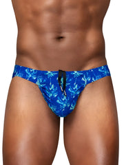 Blue floral-patterned ergoWear ew1826 feel sw swim bikini with black drawstring in royal blue palms design