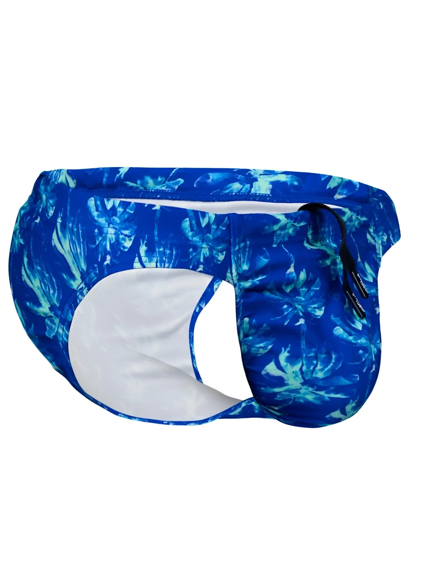 Blue and teal floral-patterned swim bikini with white interior lining by ergowear in royal blue palms color