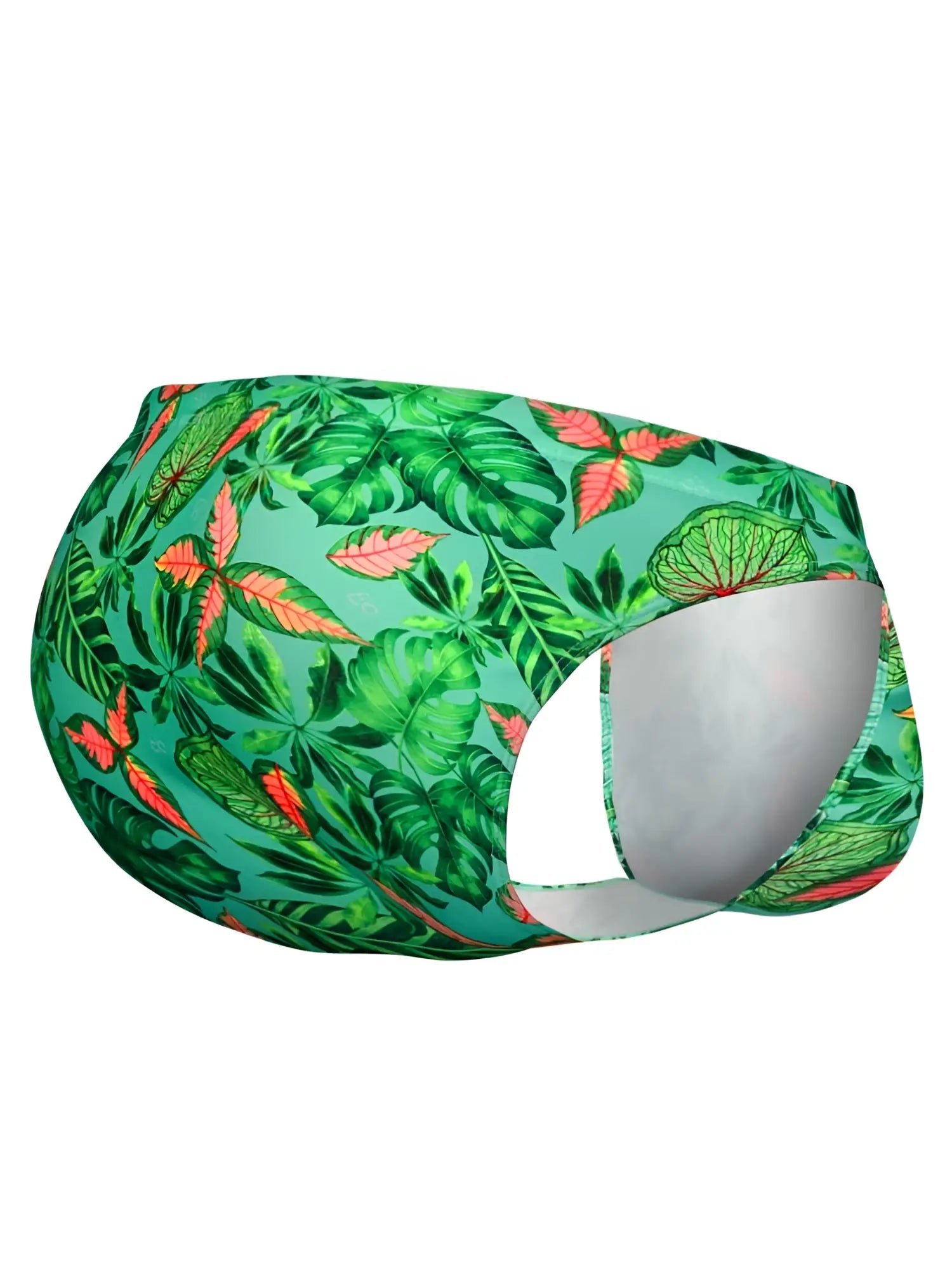 ErgoWear ew1828 feel sw swim bikini in aqua-leaves with vibrant green and coral tropical leaf pattern and form-fitting design
