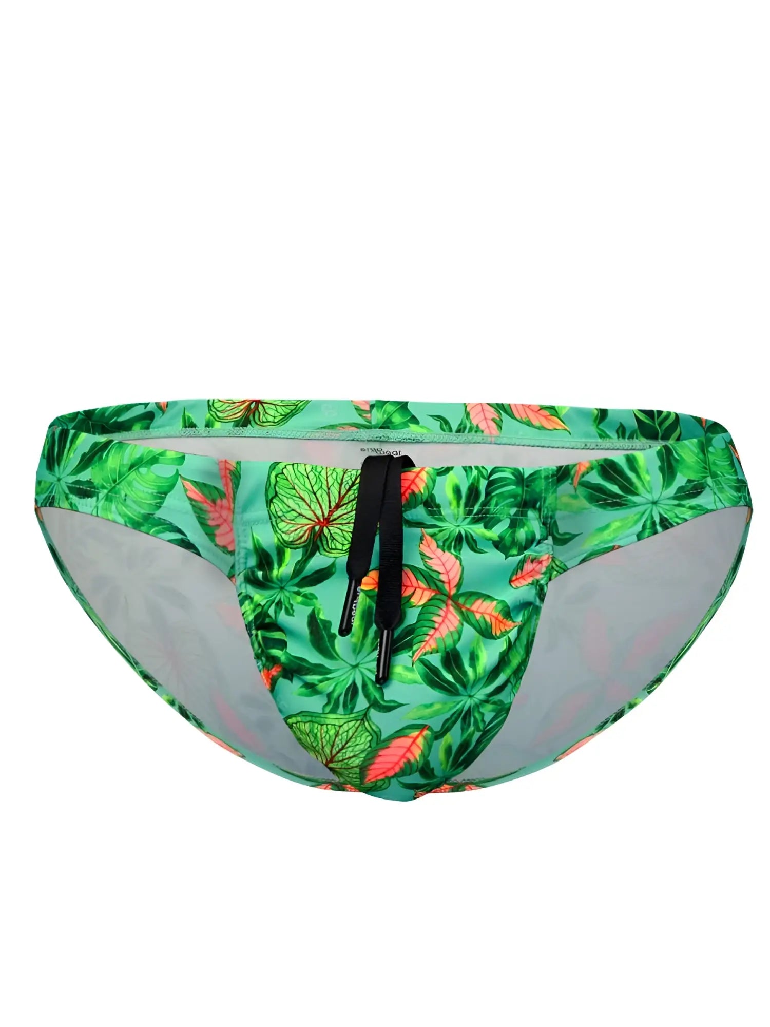 ErgoWear ew1828 feel sw swim bikini in vibrant green and coral leaf pattern with black drawstring waistband