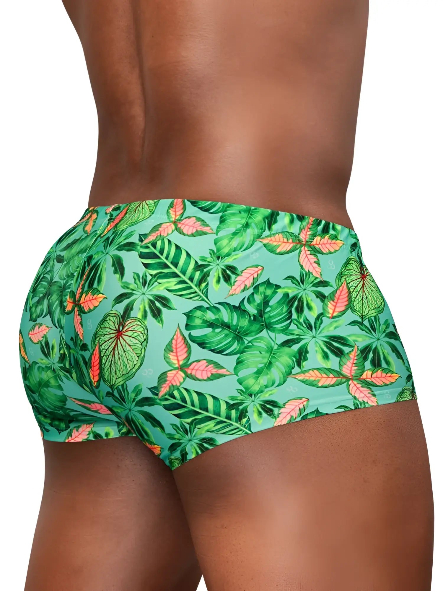 Ergowear ew1829 feel sw aqua-leaves men’s swim trunks with green and pink tropical leaf pattern for swimming