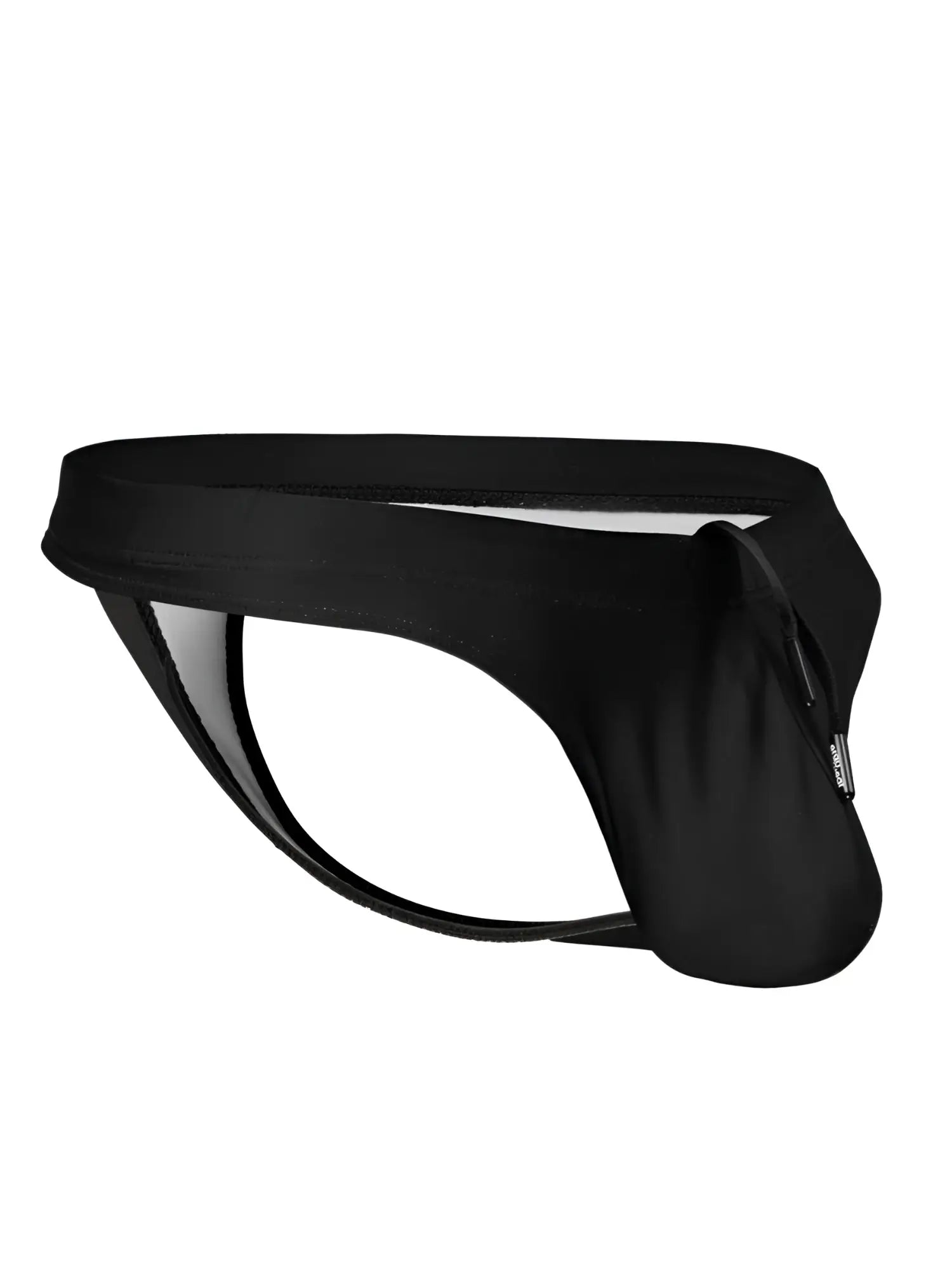 Black satin-like briefs with a sleek form-fitting design and subtle side zipper from ErgoWear EW1830 X4D SW swim thongs