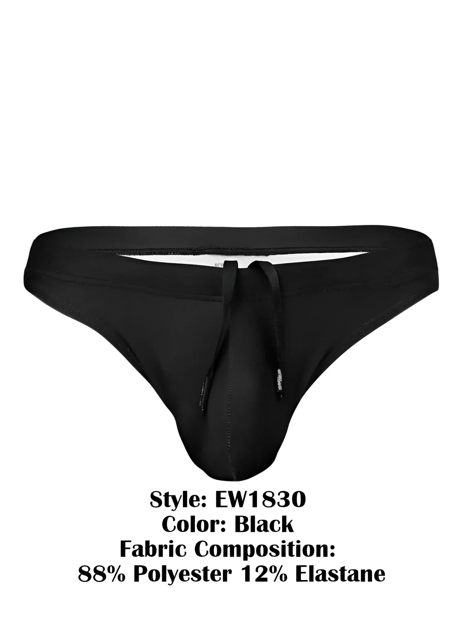 Black ErgoWear EW1830 X4D SW swim thongs with drawstring waistband and front zipper detail for swimwear use