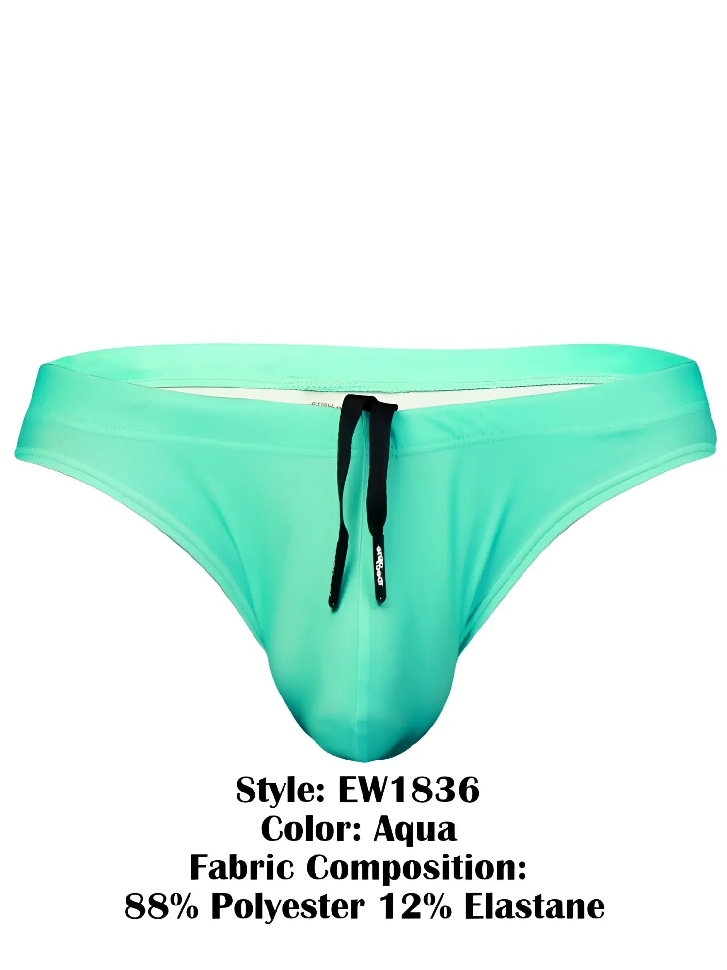 ErgoWear ew1836 x4d aqua men’s swim thongs with black drawstring made of 88 polyester 12 elastane for swimwear