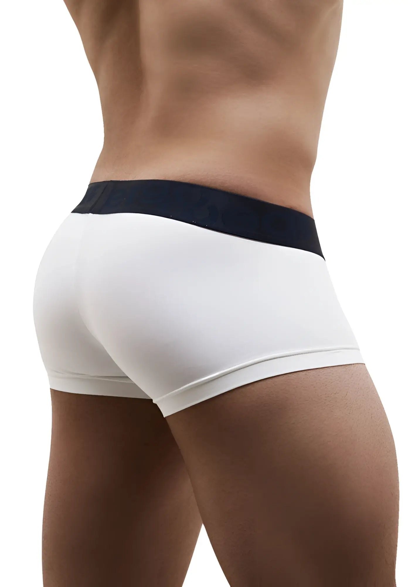 White ergowear feel xv boxer brief underwear with navy waistband in size s showing front view