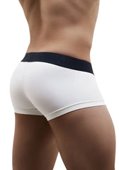 White ergowear feel xv boxer brief underwear with navy waistband in size s showing front view