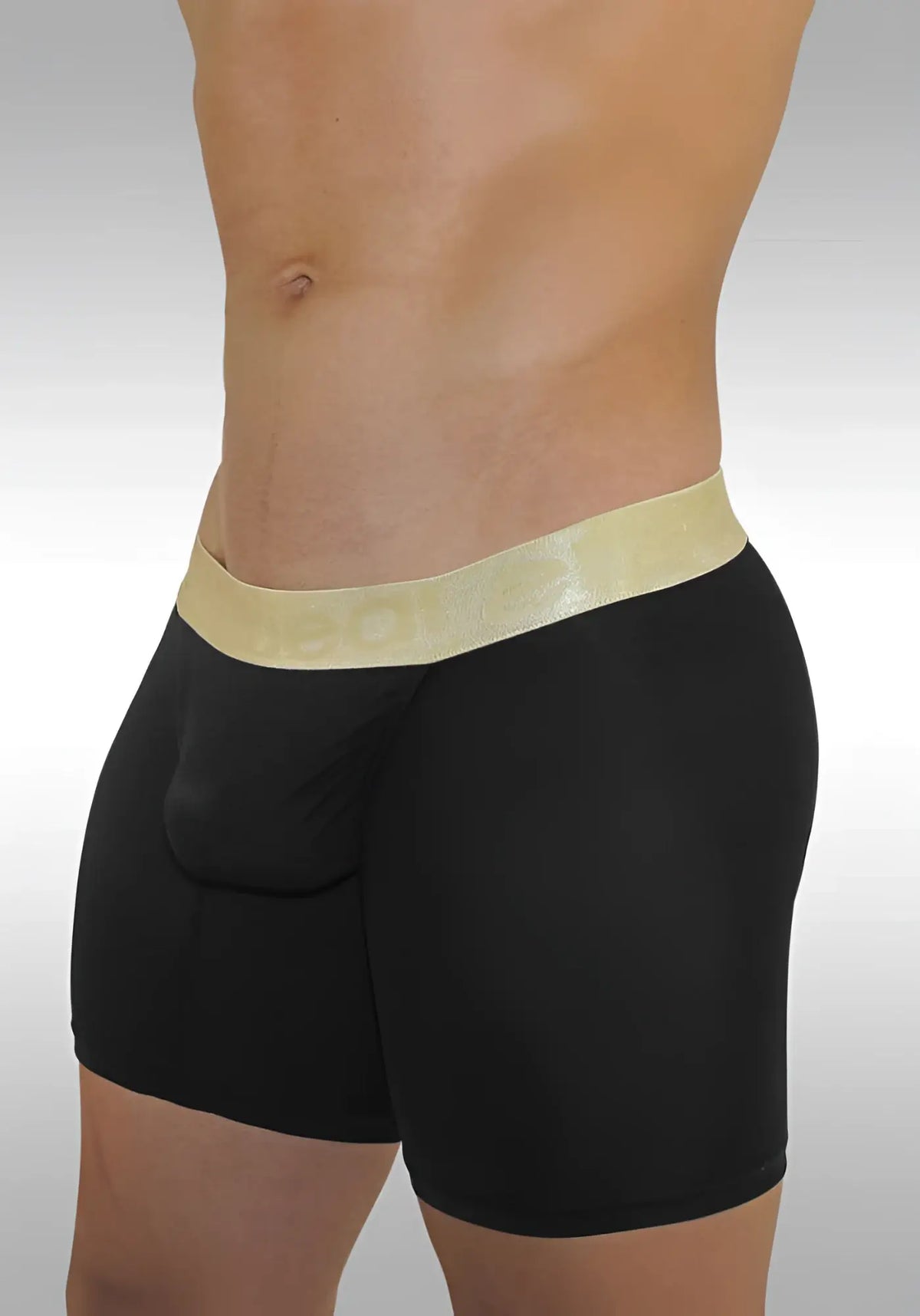 Ergowear feel xv midcut long black boxer briefs with shiny gold elastic waistband size s designed for comfort