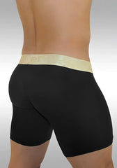 Black ergowear feel xv midcut long boxer briefs with gold elastic waistband and brand name size s