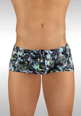 Ergowear feel zigzag mini square cut swim trunks in black green and white with zipper fly size m