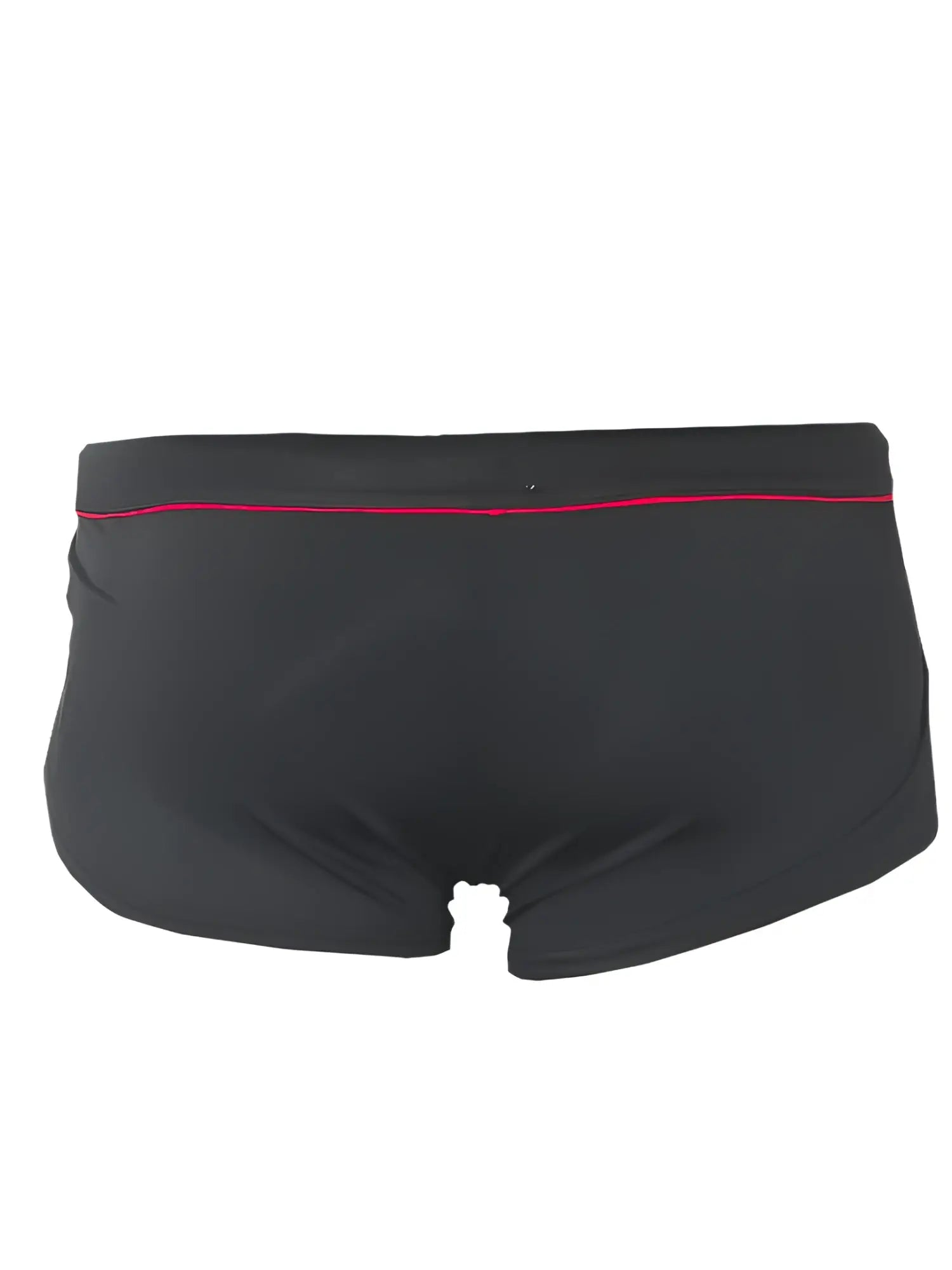 Ernesto square trunk black swim trunks with thin red trim along the waistband for casual beachwear