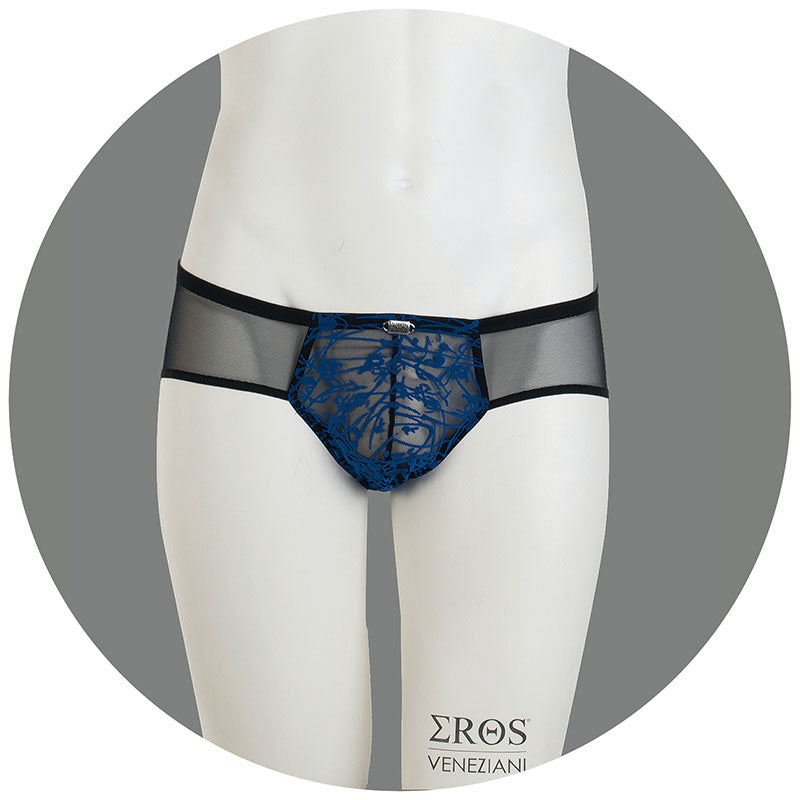 Eros Veneziani Flock Lace & Mesh Push Up Bikini Underwear Blue 7388 Size L/XL