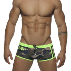Neon green and black camouflage swim trunks with drawstring waistband by es collection europe size m