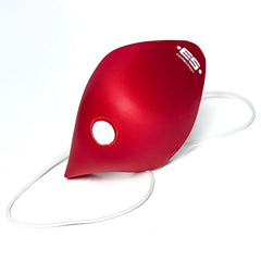 Red silicone eye patch with white elastic strap and es collection logo for one size use
