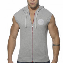 Pull à capuche piqué avec fermeture éclair complète ES Collection sans manches Gris chiné SP049 Taille M