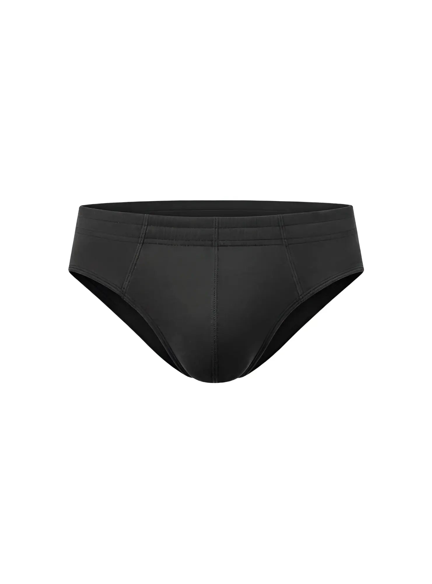 Black essential cotton brief with smooth form-fitting design and subtle stitching details showing the front side