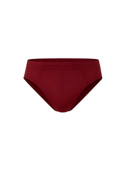 A sleek solid burgundy essential cotton brief with smooth fabric finish and subtle seam detailing