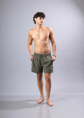 Olive green drawstring swim trunks essential swim short made from lightweight quick-dry fabric available in 3 colors