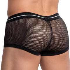 Feel feg024 boxer trunk black mesh briefs with solid black waistband and two thin white stripes